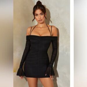 NWT ** DISCONTINUED Oh Polly Black Off-Shoulder Long Sleeve Ruched Dress